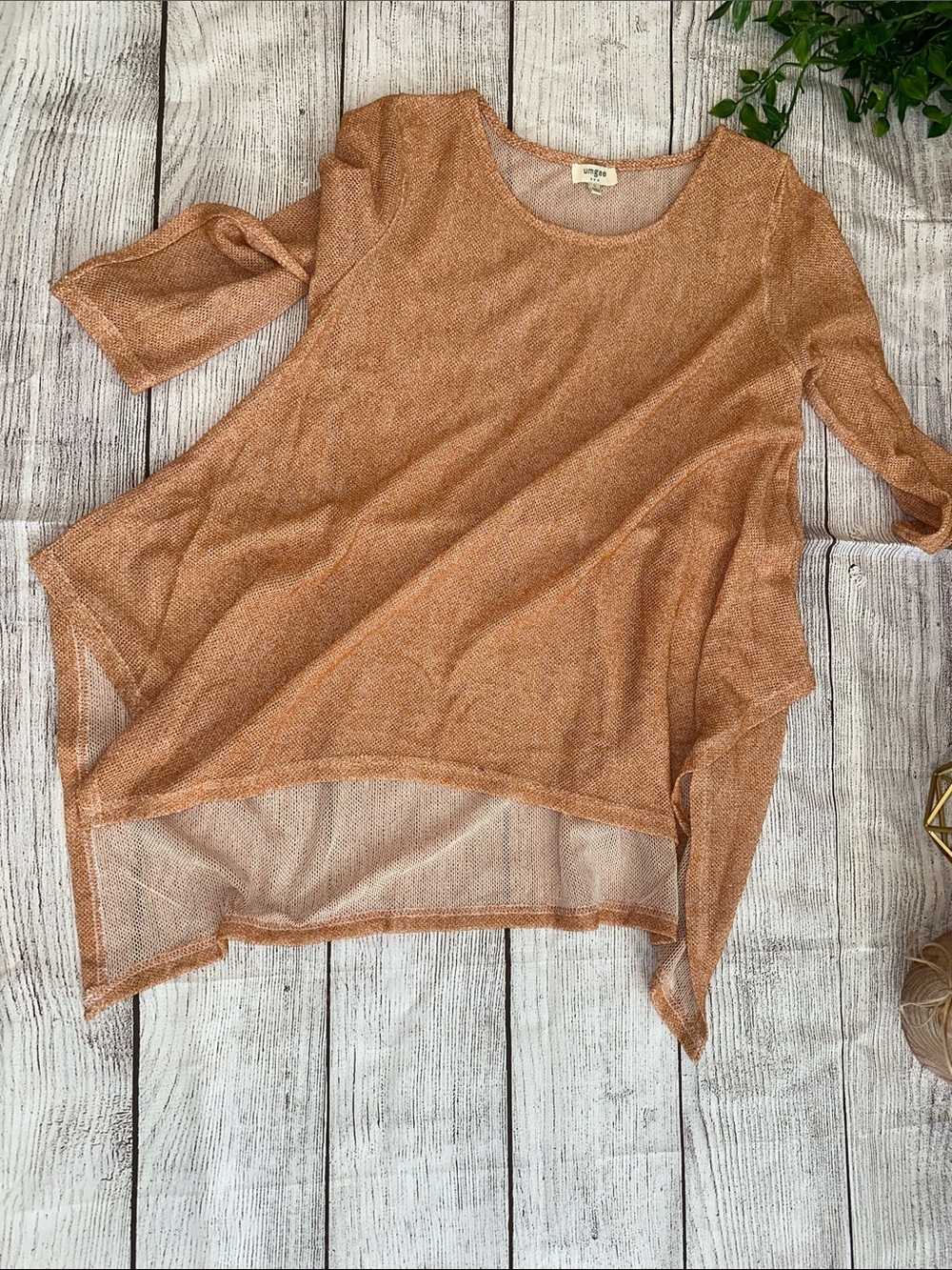 Umgee Lightweight Sheer Knit Tunic Sweater in Rust